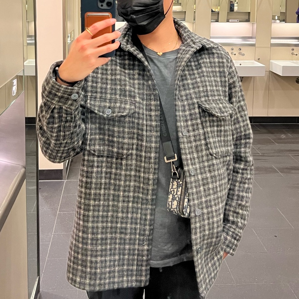 All Saints Charcoal Plaid Shirt Jacket